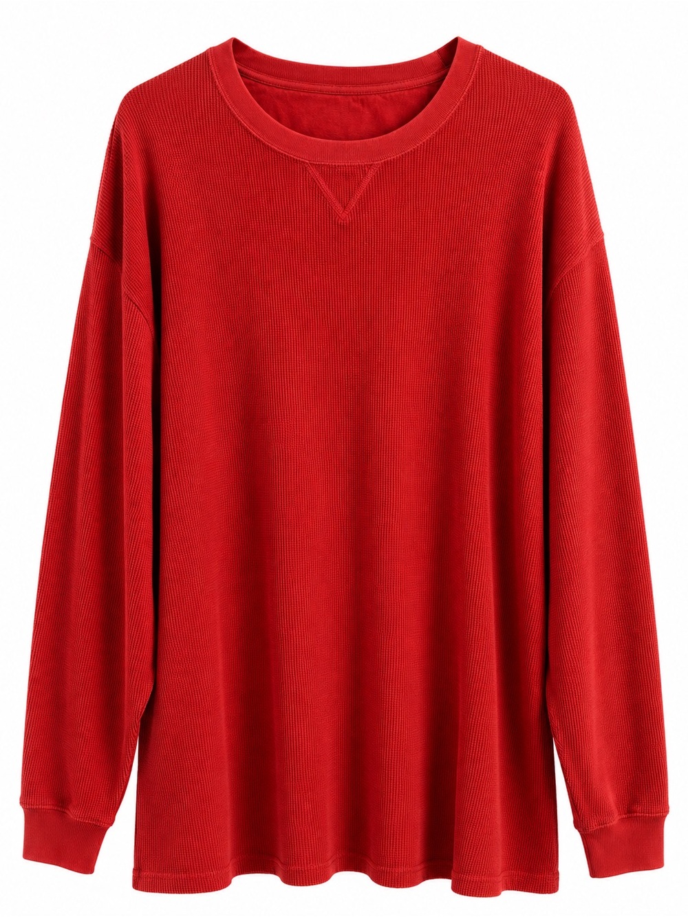 Red Textured Thermal Waffle Knit Crew Neck Tee 4XB Big & Tall Pullover
